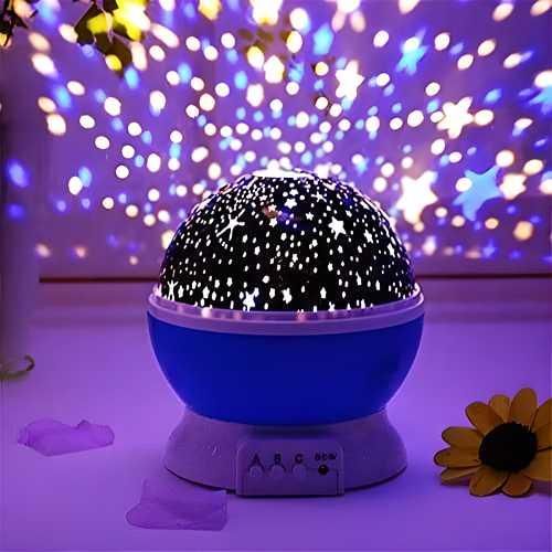 Blue star master galaxy projection lamp displaying star and flower light patterns on walls and ceiling