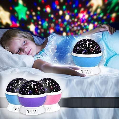 Star master galaxy projection lamp with colorful night sky stars illuminating bedroom ceiling