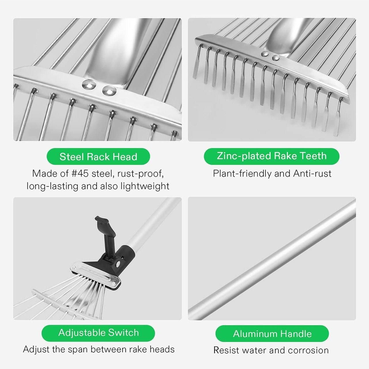 THE GIR FARMER garden rake with steel rack head zinc-plated teeth adjustable switch and aluminum handle best tool for cleaning garden leaves
