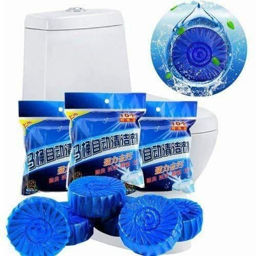 THE GIR FARMER blue toilet cleaning tablets with toilet bowl and cleaning action illustration