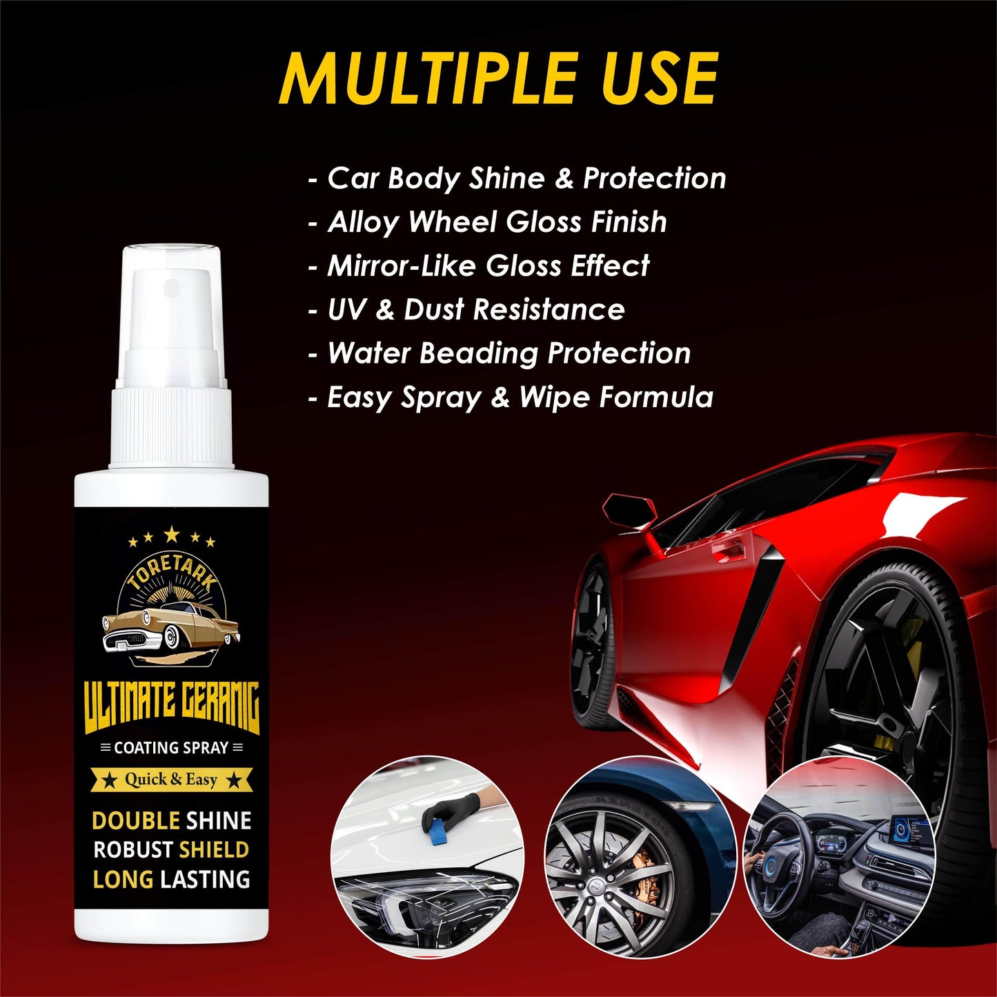 Ultimate ceramic coating spray for car body shine, gloss finish, and UV resistance with easy application