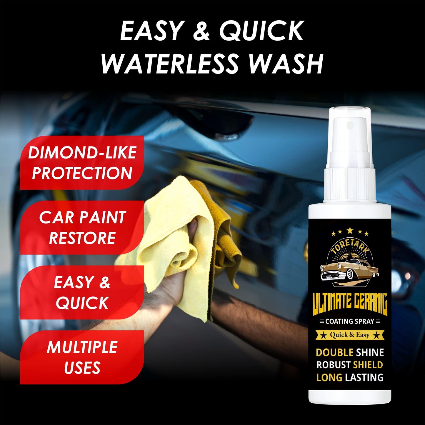 Ultimate ceramic coating spray for quick waterless wash and car paint restoration with long-lasting shine