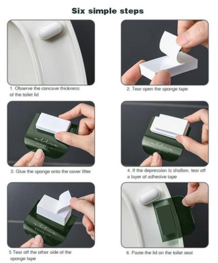 Step-by-step installation guide for THE GIR FARMER touch free toilet seat lifter with sponge tape and adhesive