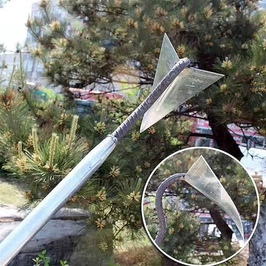 Durable triangle weed remover tool with a sharp triangular blade and metal handle for efficient weed removal