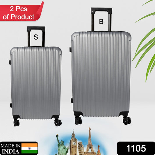 Your Brand Silver Trolley Bag Set for Men and Women with Durable Wheels and Extendable Handles