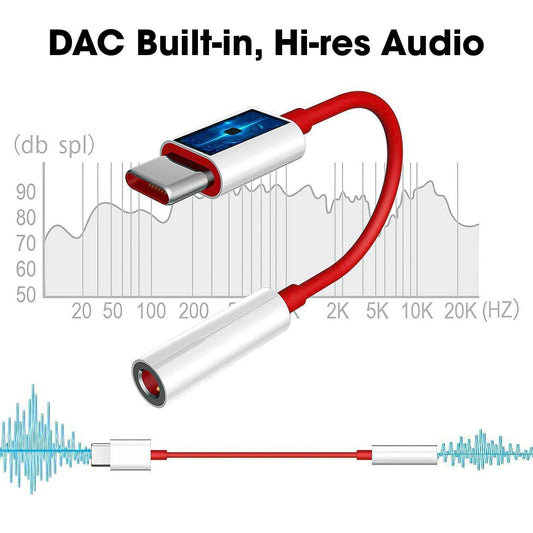 Type C to 3.5mm audio adapter with built-in DAC for high-resolution audio quality