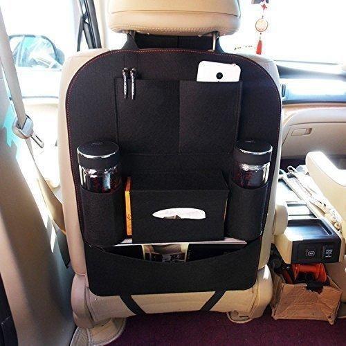 The Gir Farmer black back seat storage bag for cars attached to a car seat with multiple storage pockets