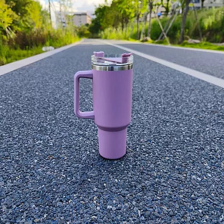 The Gir Farmer purple insulated sipper bottle with straw and handle stainless rim for travel and outdoor use