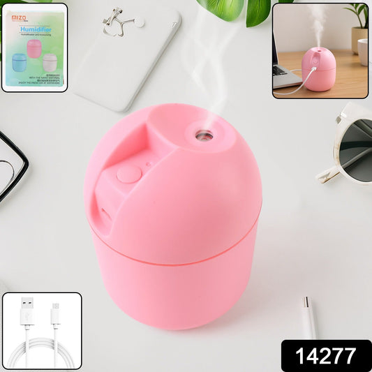 USB mini air humidifier in pink with mist feature, perfect for personal use at home or office