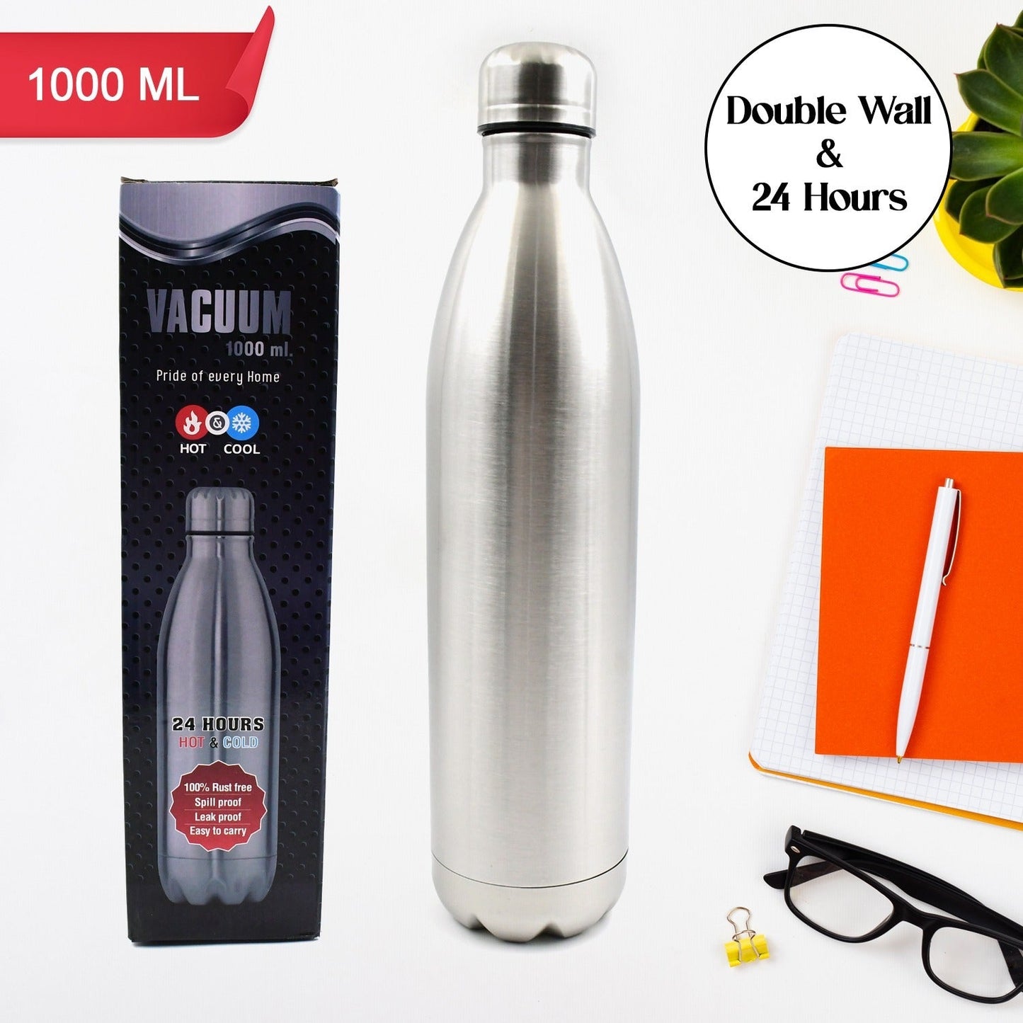 stainless steel double wall thermos bottle for travel 1000ml with vacuum insulation