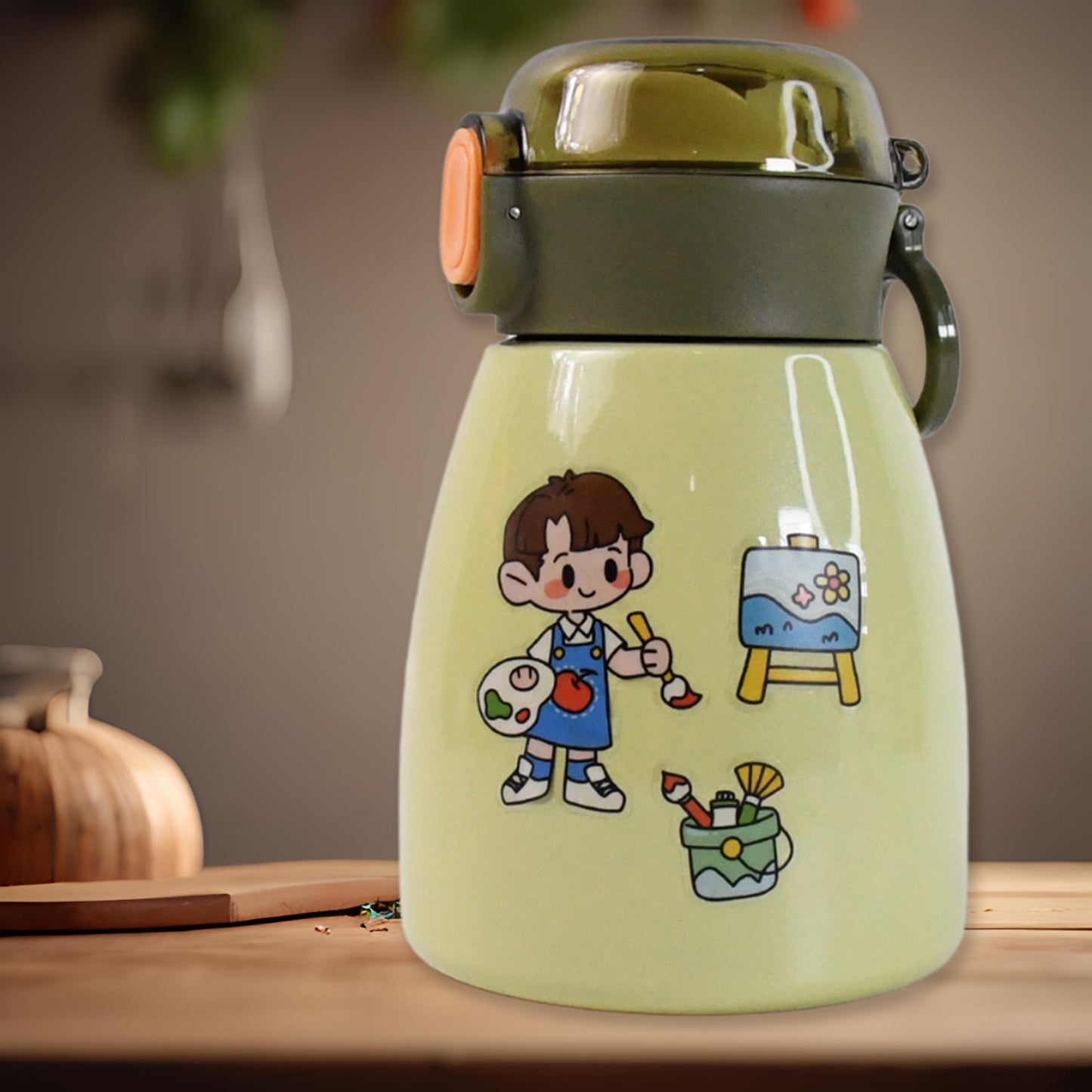 Wukusy vacuum insulation flask sports featuring a colorful cartoon design and durable construction