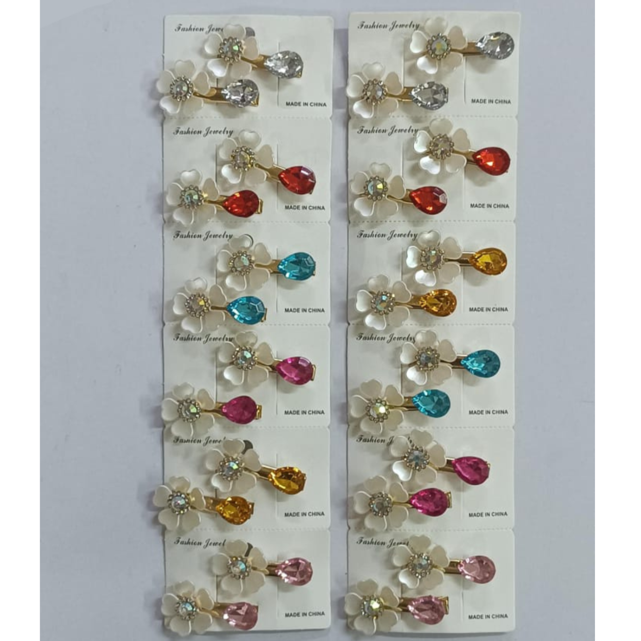 Amd-Deodap elegant floral hair clips pack with colorful gem teardrop accents on white flower design