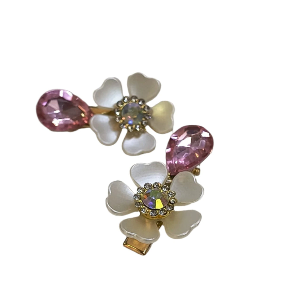 Amd-Deodap elegant floral hair clips pack featuring white petals and pink gem accents