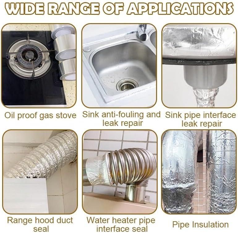 High temperature resistant aluminum tape used for oil proof gas stove, sink leak repair, pipe insulation, range hood duct seal, and water heater pipe interface seal