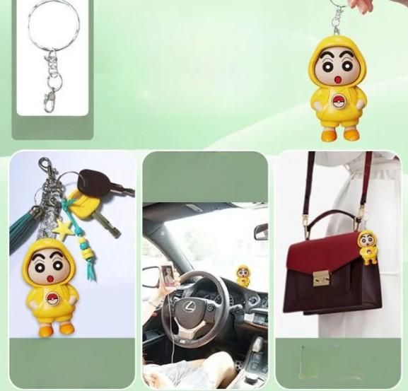 THE GIR FARMER Shinchan face changing keychain in yellow hoodie attached to keys car interior and handbag