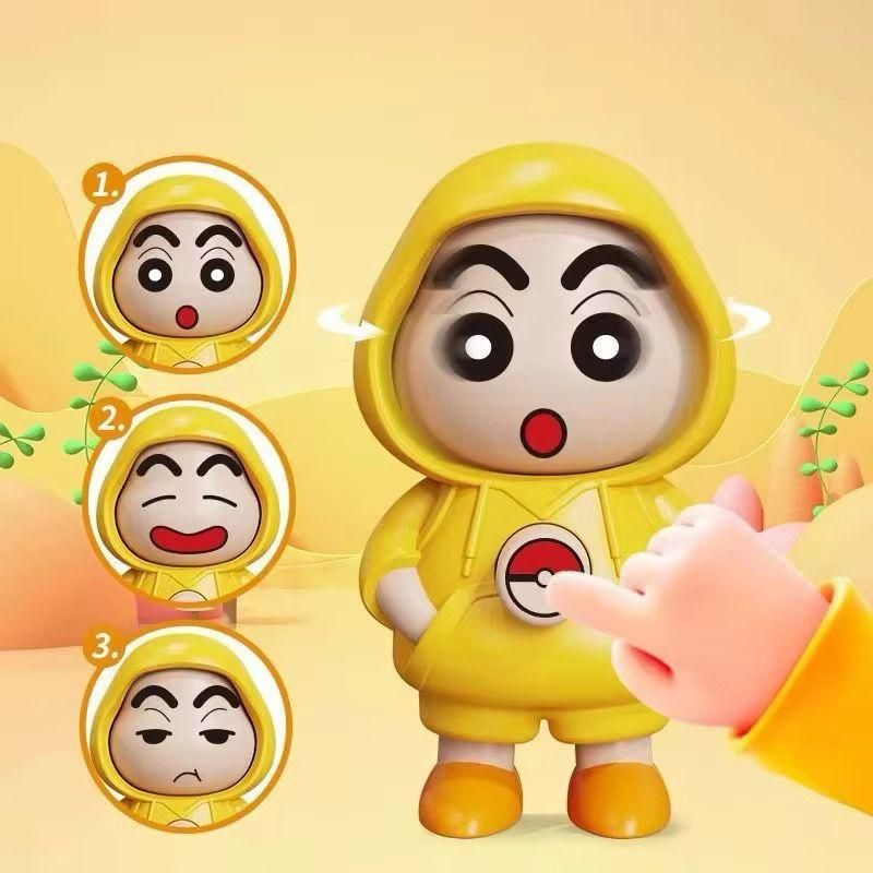 Shinchan face changing keychain in yellow outfit showing three different facial expressions by THE GIR FARMER