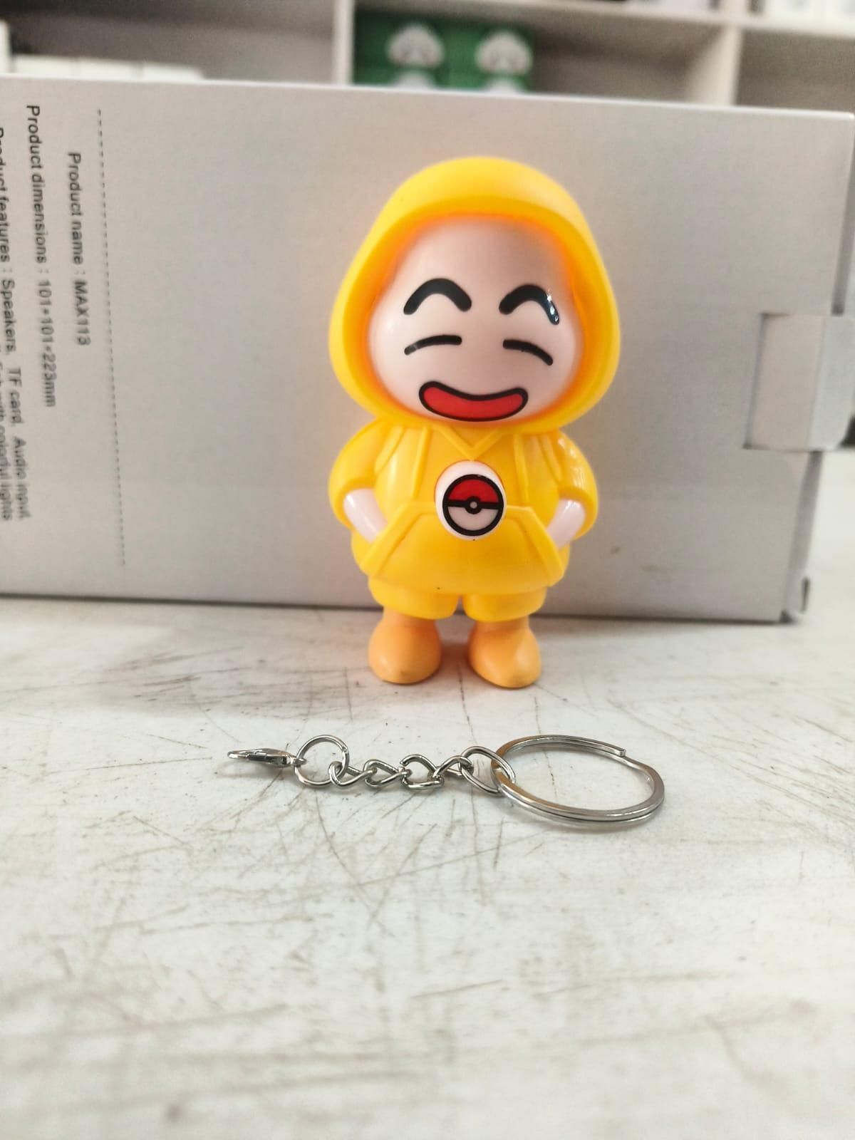 Shinchan face changing keychain in yellow hoodie with expressive smiling face and key ring attachment