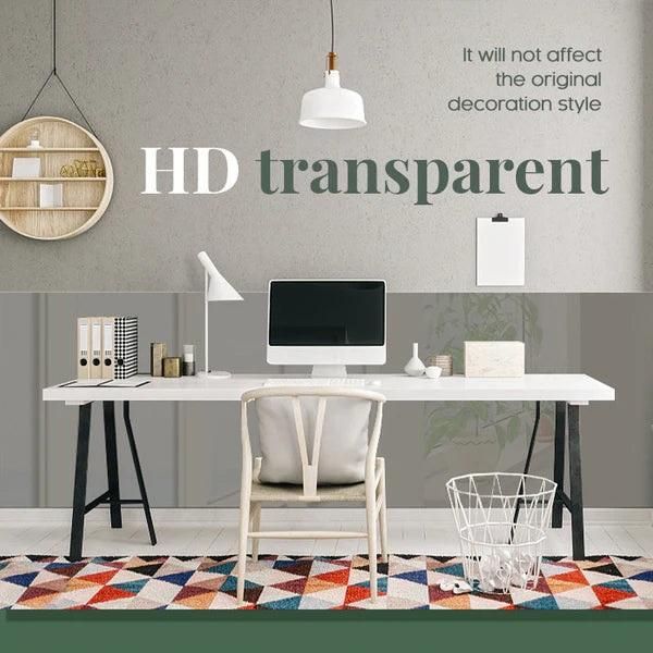 Modern office workspace with a transparent wall protection film that preserves original decoration style