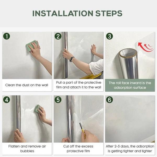 Step-by-step installation guide demonstrating how to apply transparent wall protection film on a wall
