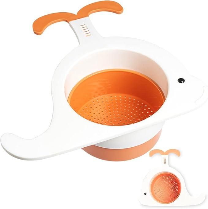 The Gir Farmer whale drain basket for kitchen in white and orange with whale-shaped design