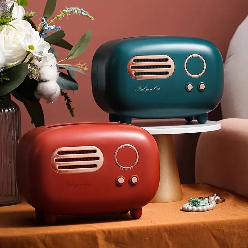 Vintage radio tissue box in red and green, perfect for home decor and stylish tissue storage