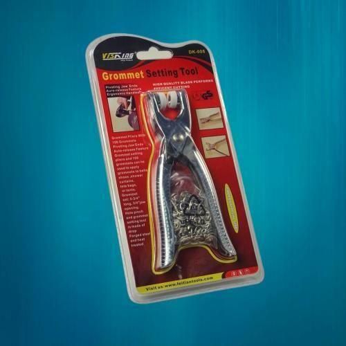 Grommet setting tool kit by The Gir Farmer for metal studs for clothing crafts with silver pliers and metal rings