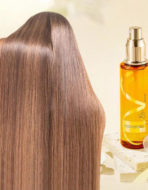 Fragrance hair care spray for dry hair by The Gir Farmer with smooth shiny long brown hair