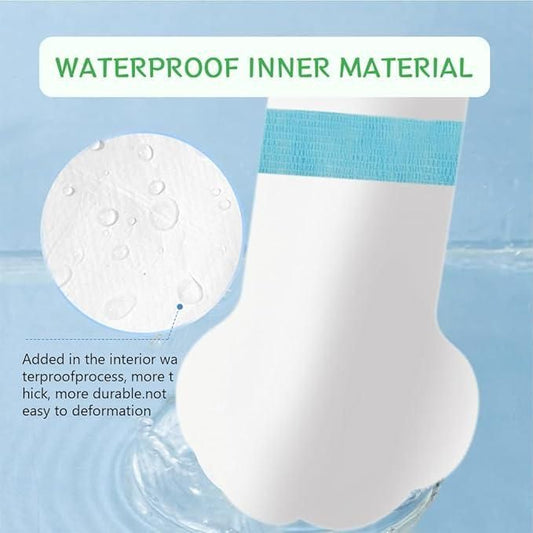 Waterproof dog paw covers by THE GIR FARMER showing waterproof inner material with blue band