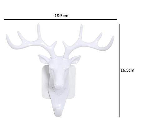 White deer head self adhesive coat hook with antlers for hanging items on wall