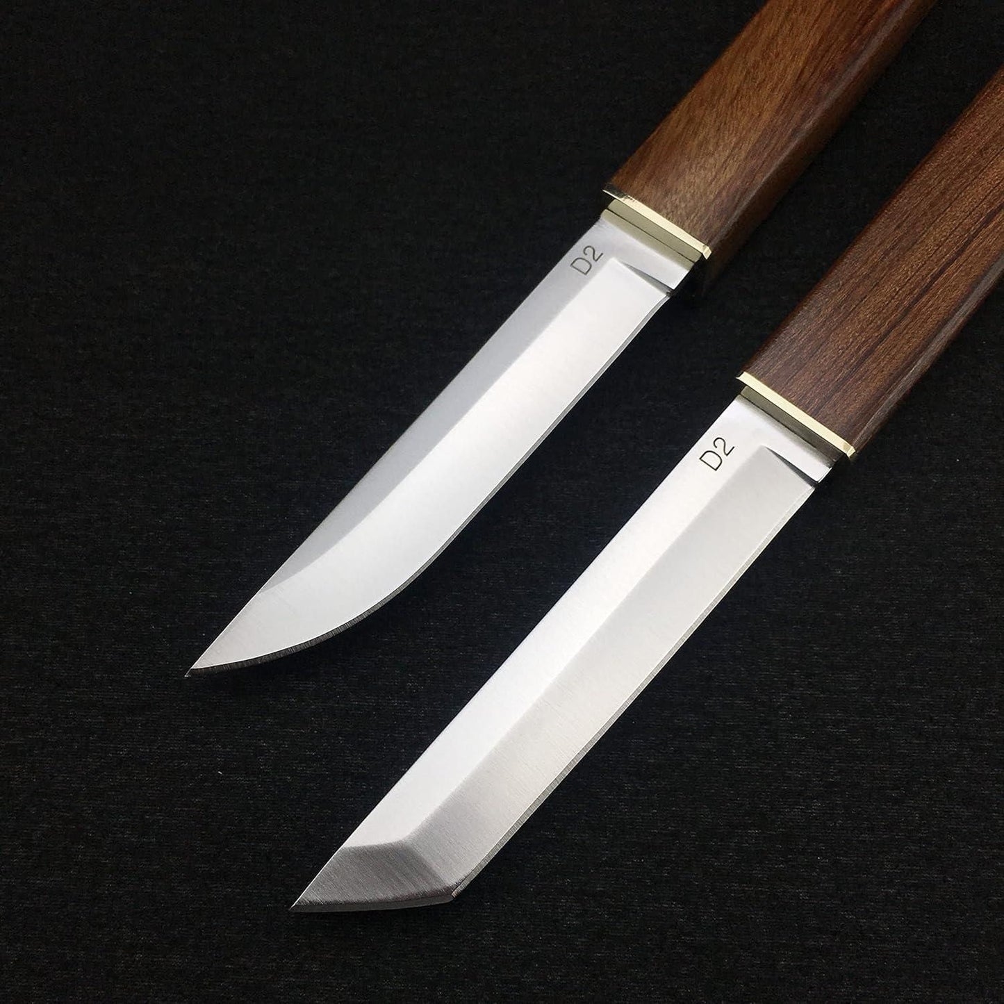 Two sharp kitchen knives with wooden handle kitchen knife set by THE GIR FARMER on black background