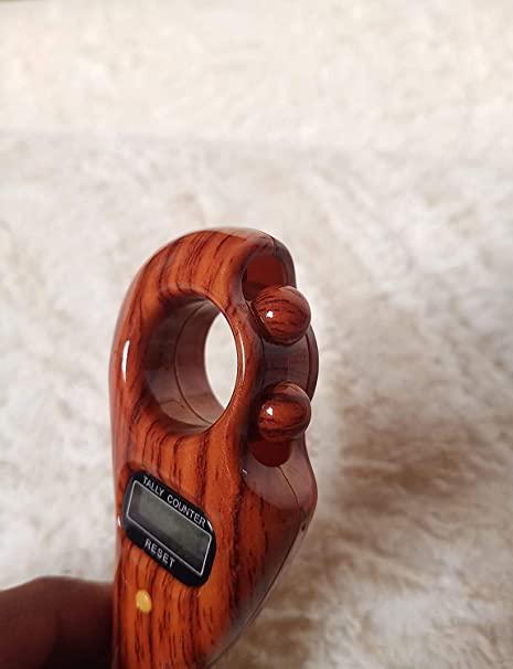 Handheld wood grain ring design digital tally number counter with two thumb buttons and reset display