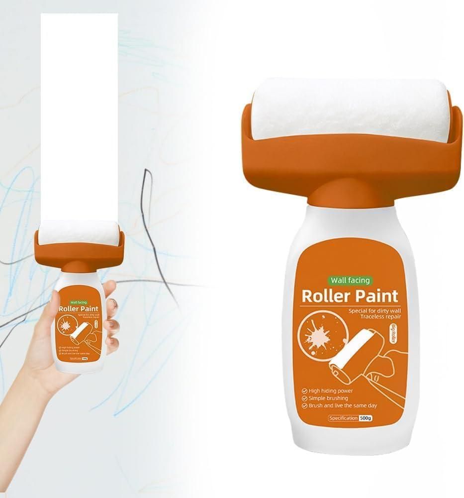 THE GIR FARMER wall facing roller paint handheld roller bottle applicator with orange label covering wall marks