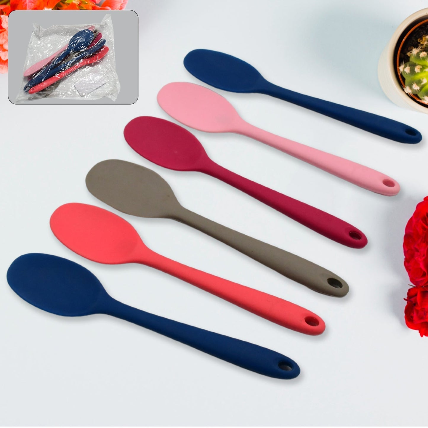 Multipurpose Silicone Spoon, Silicone Basting Spoon Non-Stick Kitchen Utensils Household Gadgets Heat-Resistant Non Stick Spoons Kitchen Cookware Items For Cooking and Baking (6 Pcs Set) Your Brand