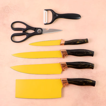 6 Pcs Professional Kitchen Knife Set with Chef Knives, Cleaver, Peeler & Scissors Your Brand