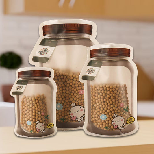 Plastic Transparent Jar Shaped Pouch With Zipper (3 Pcs Set) Your Brand