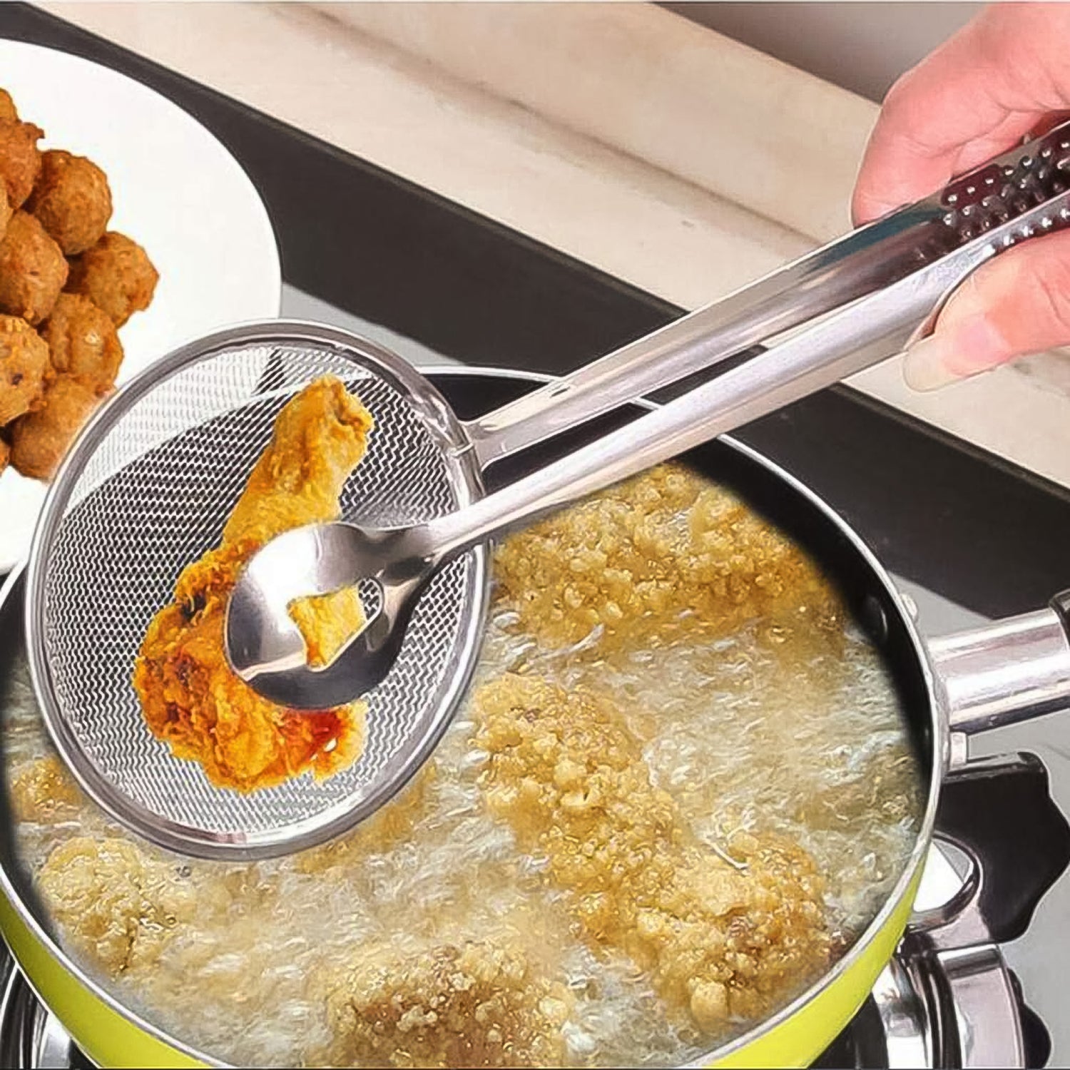 2In1 Stainless Steel Filter Spoon with Clip Food Kitchen Oil-Frying Multi-Functional Your Brand