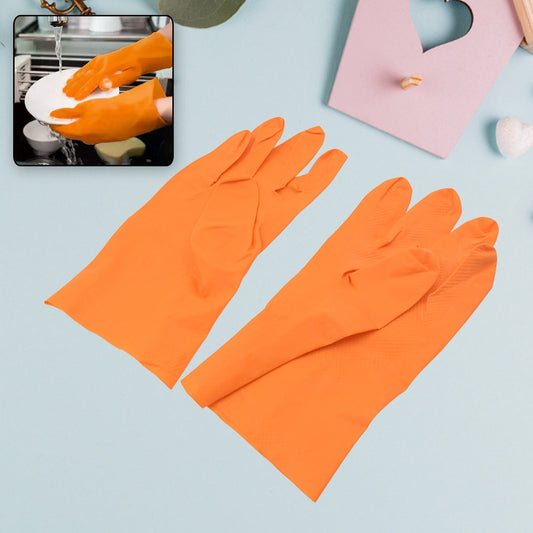 Multipurpose Rubber Reusable Cleaning Gloves, Reusable Rubber Hand Gloves I Latex Safety Gloves I for Washing I Cleaning Kitchen I Gardening I Sanitation I Wet and Dry Use Orange Gloves (1 Pair 40 Gm) Your Brand