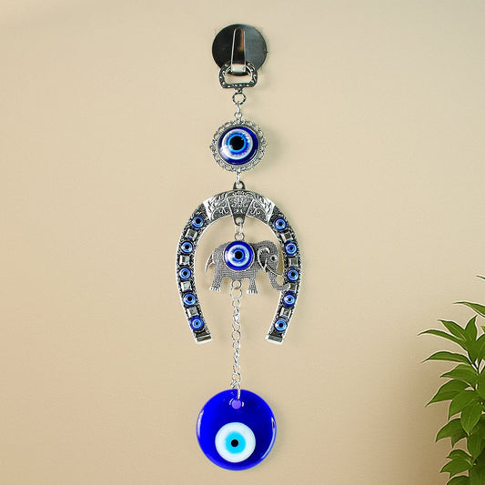 Decorative Evil Eye Hanging with Elephant and Horseshoe Motif,  Wind Chime (1 Pc) Your Brand