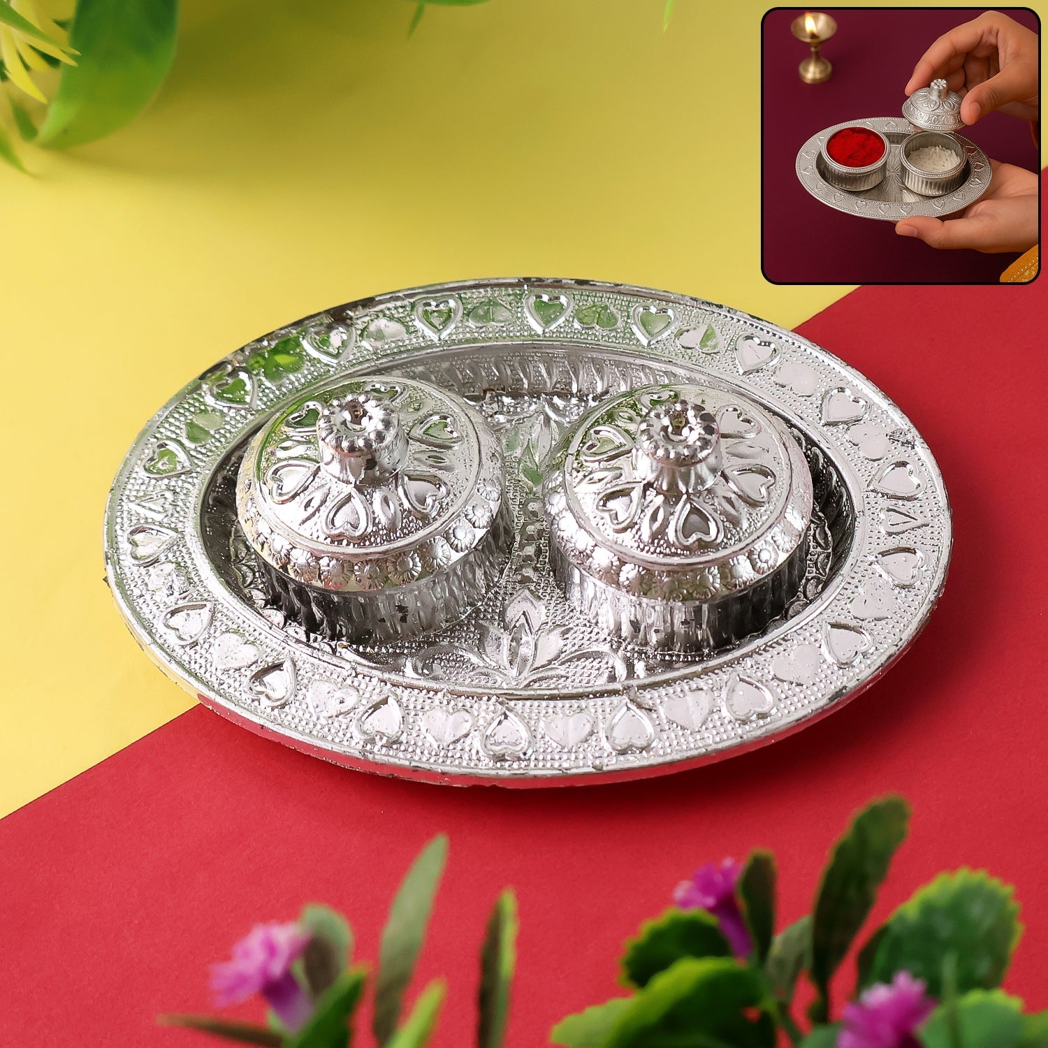 Oval Shape Special Puja Thali (1 Pc / Mix Design) Your Brand