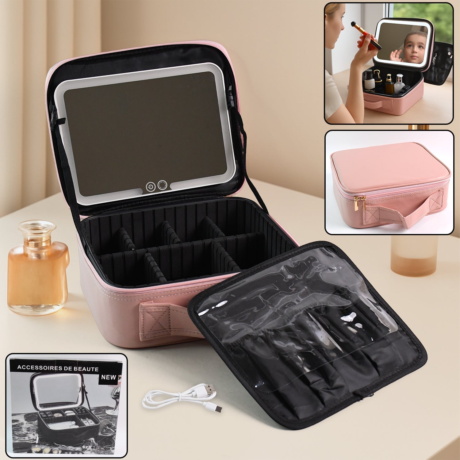 Premium LED Light Makeup Organizer Box (1 Pc / Mix Color) Your Brand