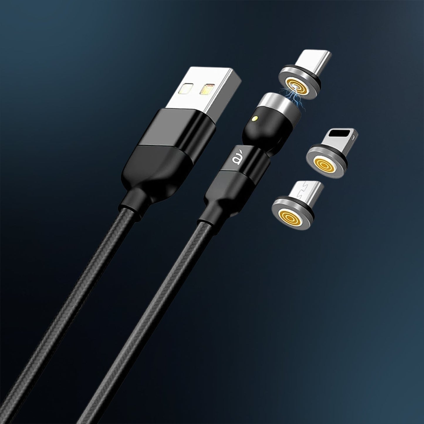 3 in 1 Magnetic USB Charging Cable | USB-c Android and Lightning with Extra Protecting Nylon| Strong Magnetic Cable with Full Rotation Support Fast Charging Your Brand