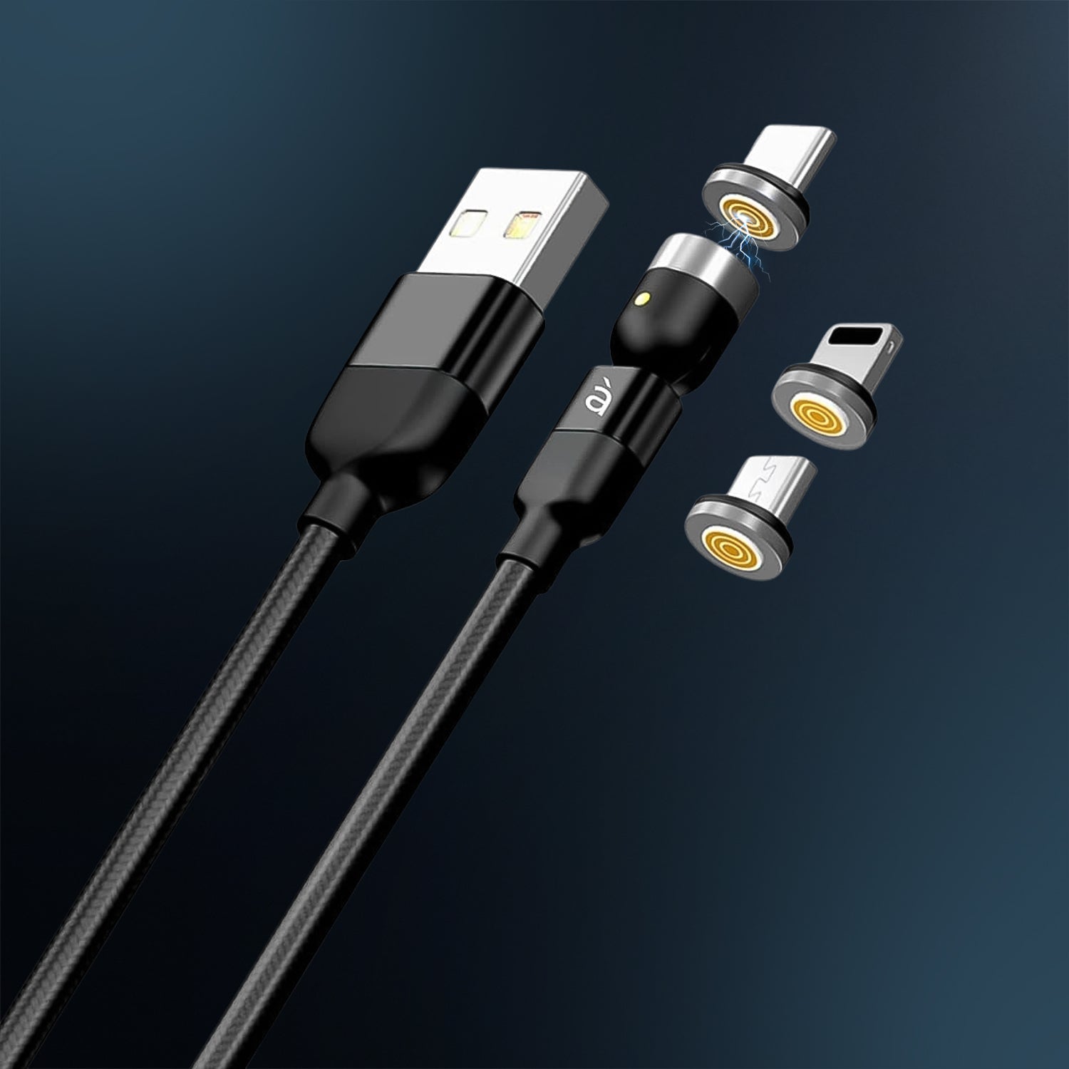 3 in 1 Magnetic USB Charging Cable | USB-c Android and Lightning with Extra Protecting Nylon| Strong Magnetic Cable with Full Rotation Support Fast Charging Your Brand