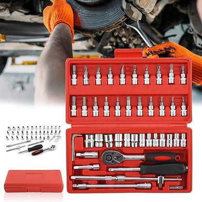 Socket 1 / 4 Inch Combination Repair Tool Kit (Red, 46 pcs) Your Brand