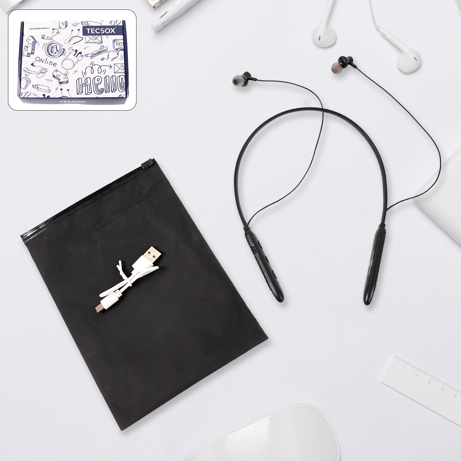 Bluetooth Wireless Neckband Earphones, 40H Playtime, IPX Water-Resistant, High Bass Your Brand