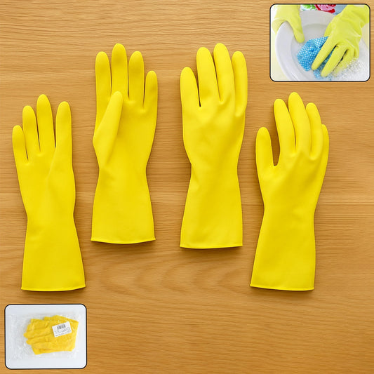 2 pair med yellow gloves For Types Of Purposes Like Washing Utensils, Gardening And Cleaning Toilet Etc. Your Brand