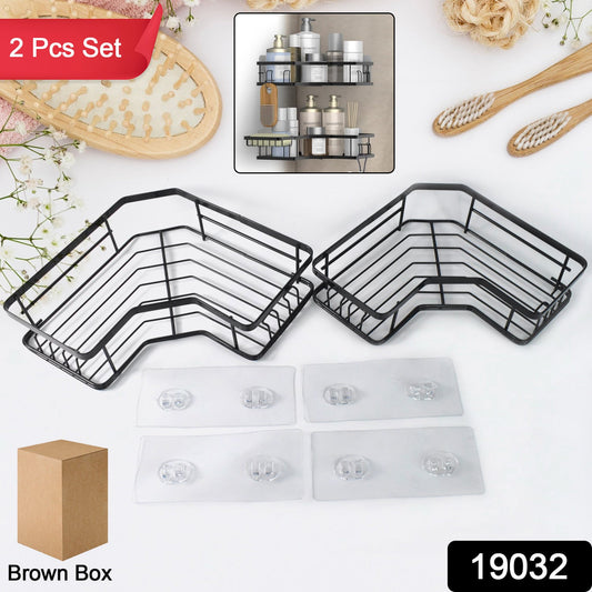 Iron Coating Self-Adhesive Corner Shelf Organizer (2 Pc) Your Brand