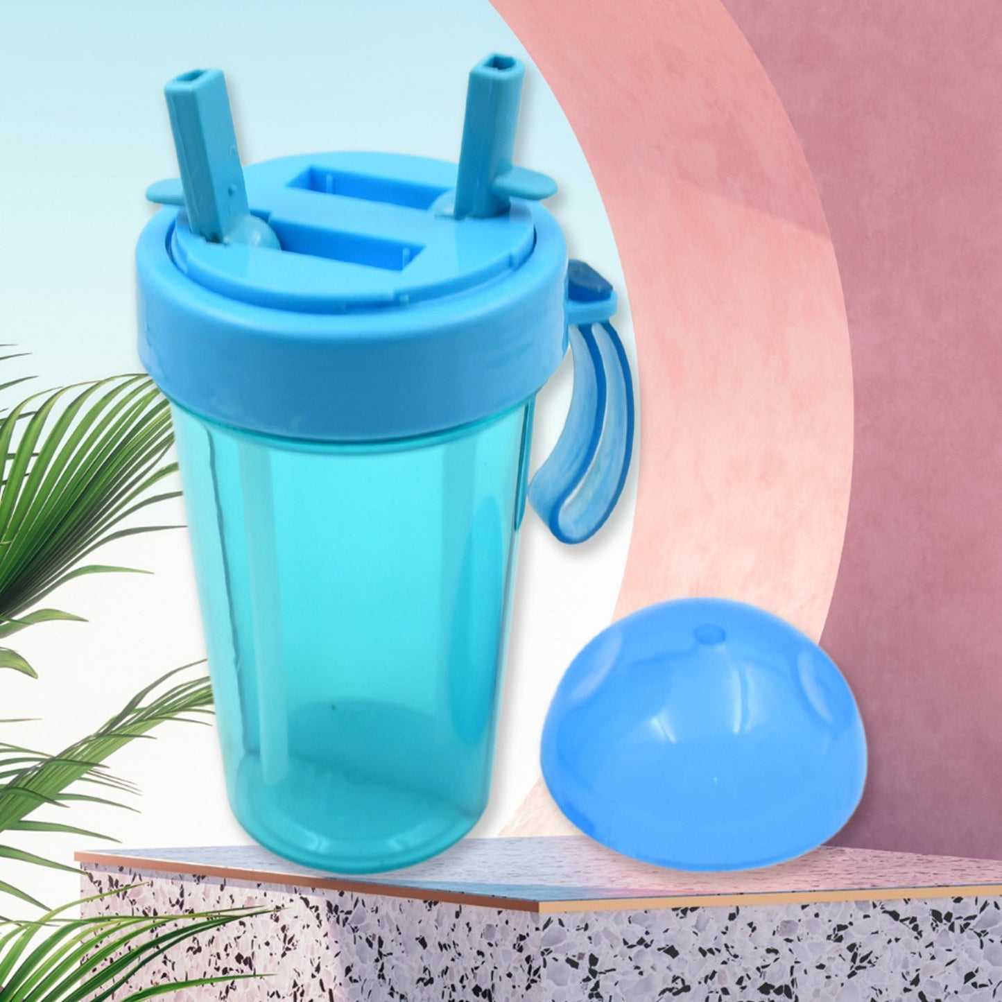 2 Drinks in 1 Cup Water Bottle, Stable Sturdy Dual Use Bottle 2 Straws for Shopping Travel for Outdoor Activities (1 Pc) Your Brand