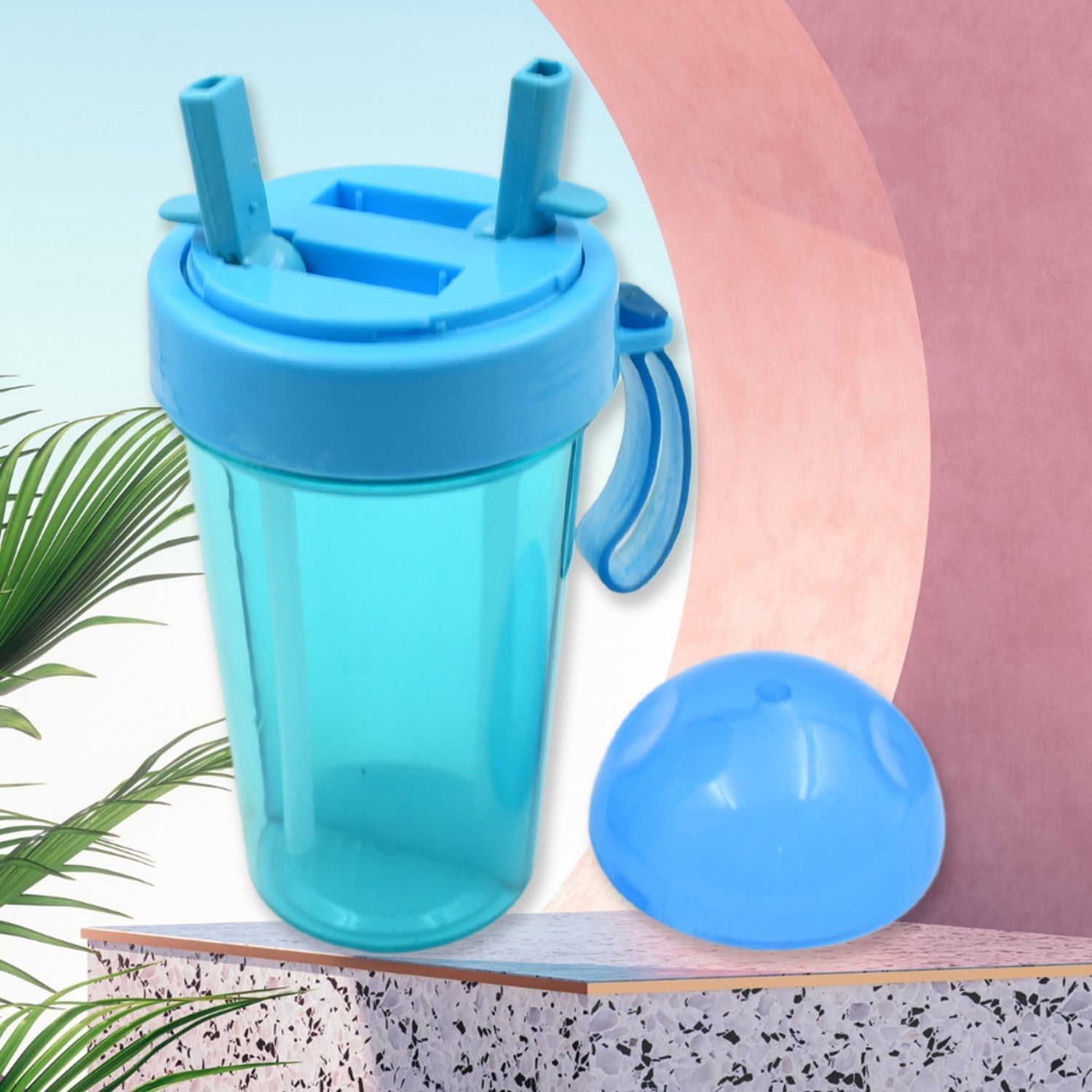 2 Drinks in 1 Cup Water Bottle, Stable Sturdy Dual Use Bottle 2 Straws for Shopping Travel for Outdoor Activities (1 Pc) Your Brand
