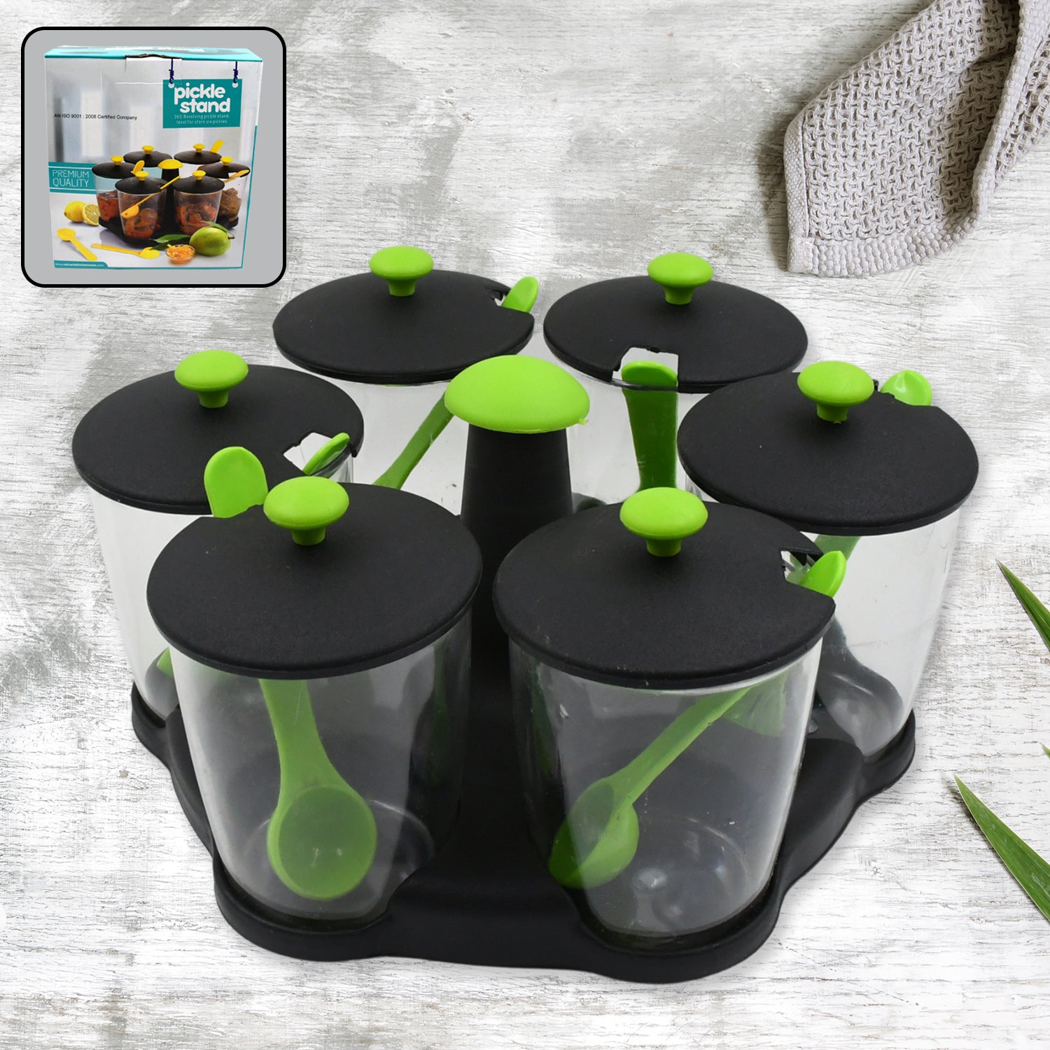 Multipurpose 6 Piece Miracle Revolving Plastic Spice Container Rack With 6 Spoon, Condiment Set, Masala Rack Set, Revolving Spice Rack Aachar Container Chutney Mukhwas Tray Masala Dining Spice Stand Your Brand