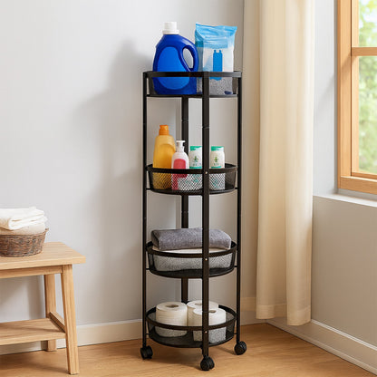 4-Layer Round Metal Mesh Storage Organizer Rack with Wheels (1 Pc) Your Brand